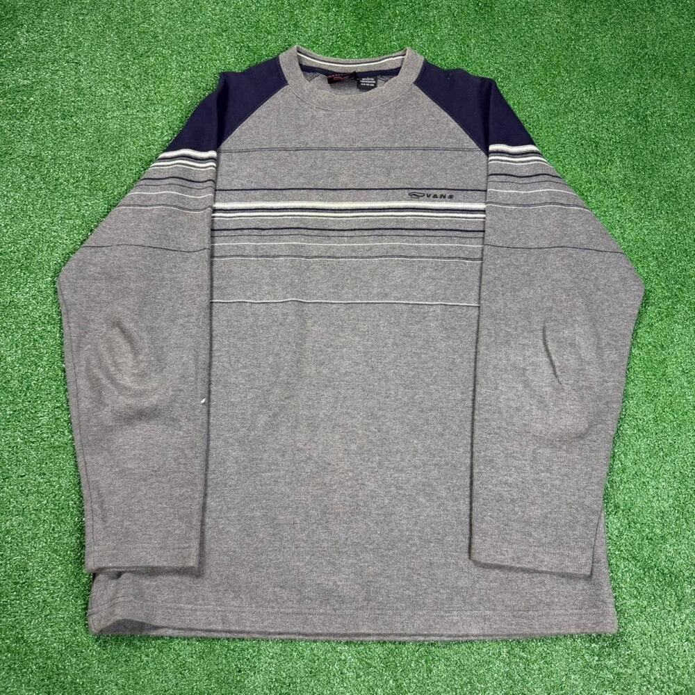 Vintage Vans Striped Crewneck Sweatshirt Mens L Gray Navy Y2K Skate Streetwear